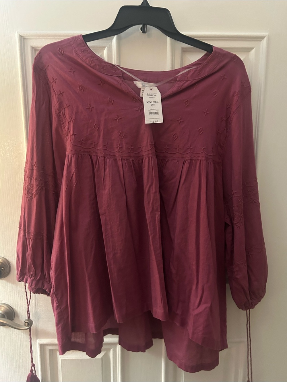 Women's Boho Embroidered Peasant Top